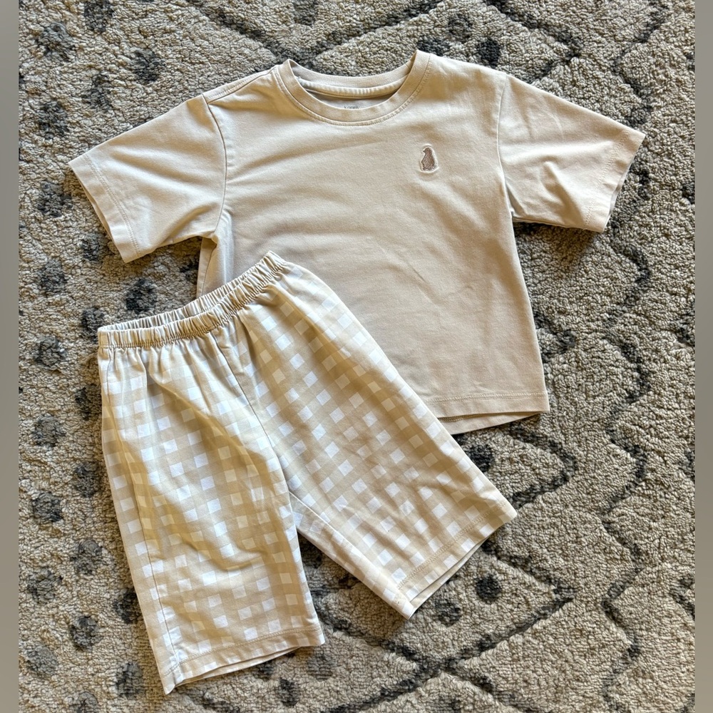 Konny tan checkered shorts and tshirt set